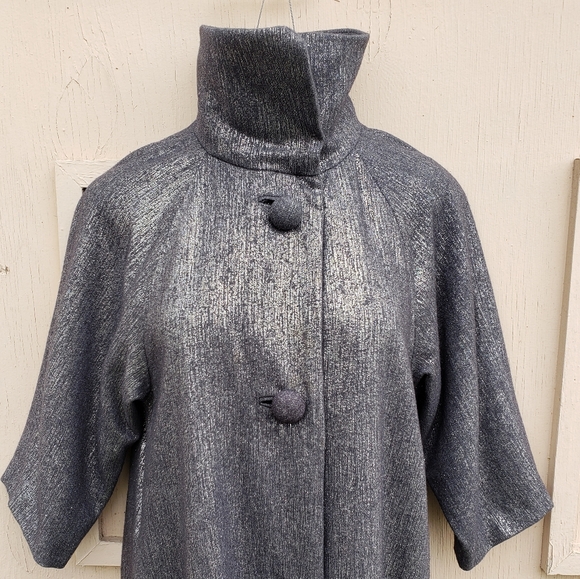 P 0/2 TRACY REESE silver black metallic long coat - Picture 3 of 9